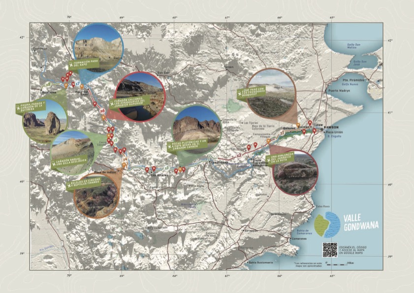 Mapa del Valle Gondwana – Ruta Geológica por la Cuenca del Río Chubut